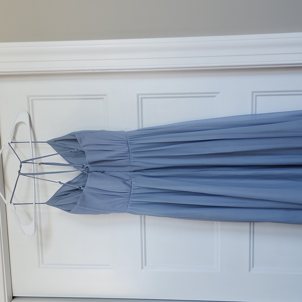 Azazie slate blue bridesmaid maxi dress size A0 chiffon - Picture 2 of 2